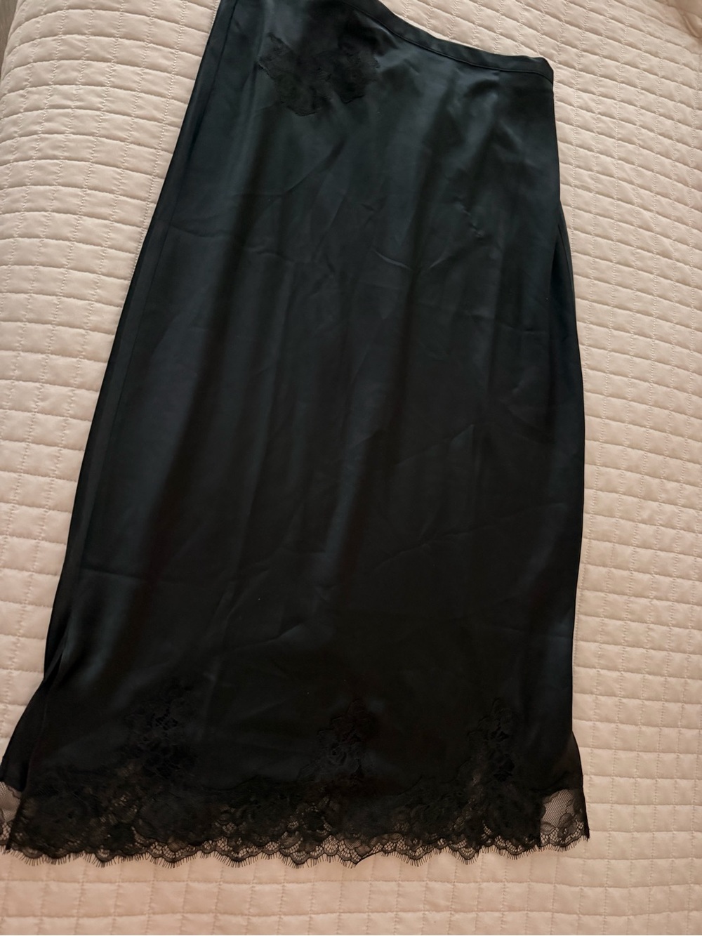 Victoria's Secret Black Midi Slip Skirt with Lace Trim